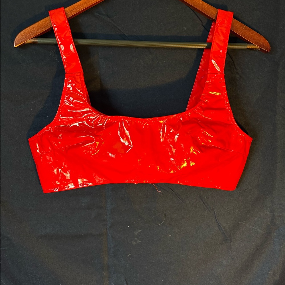Red rave top stretchy with zip in back